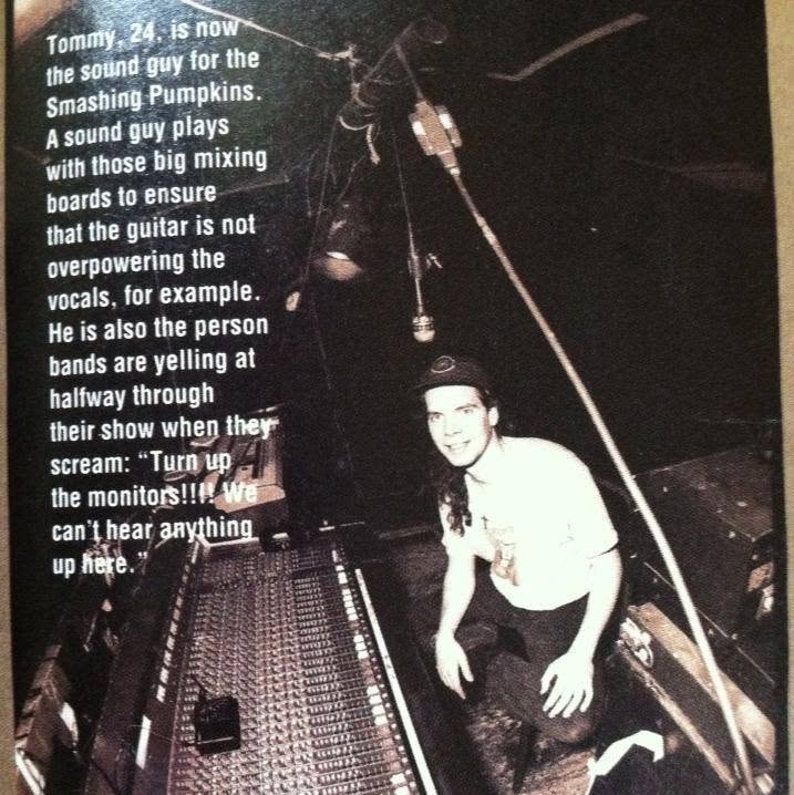 Young Tom Fabjance at the mixing board for the Smashing Pumpkins