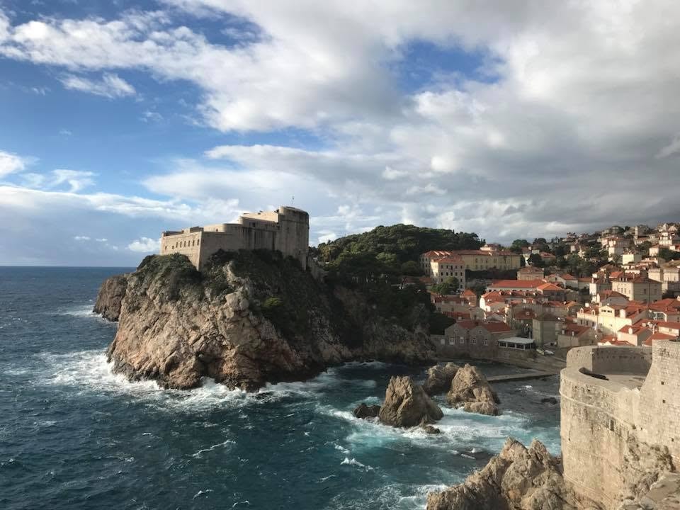Dubrovnik coastal fortress and old city walls along the Adriatic Sea